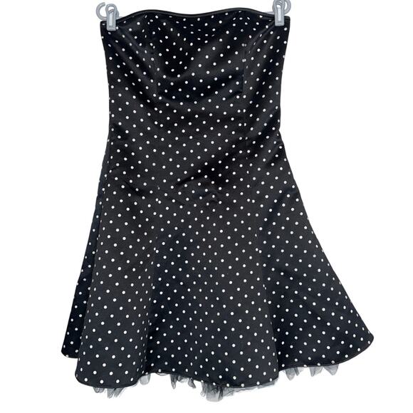 Jessica McClintock Gunne Sax Black Satin Strapless Polka Dot Party Dress 9/10 - Picture 2 of 8